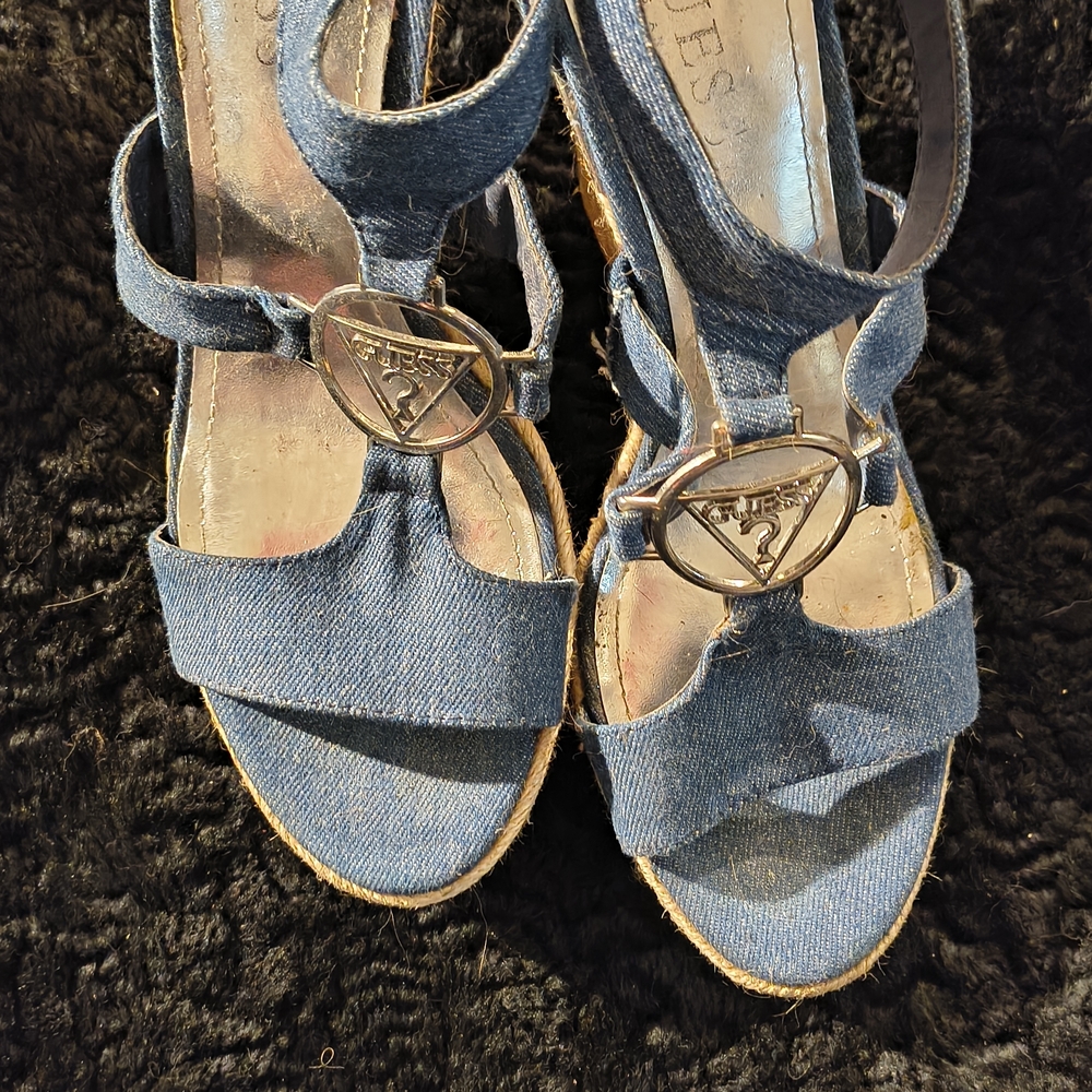 Chaps Blue Denim Wedge Sandals